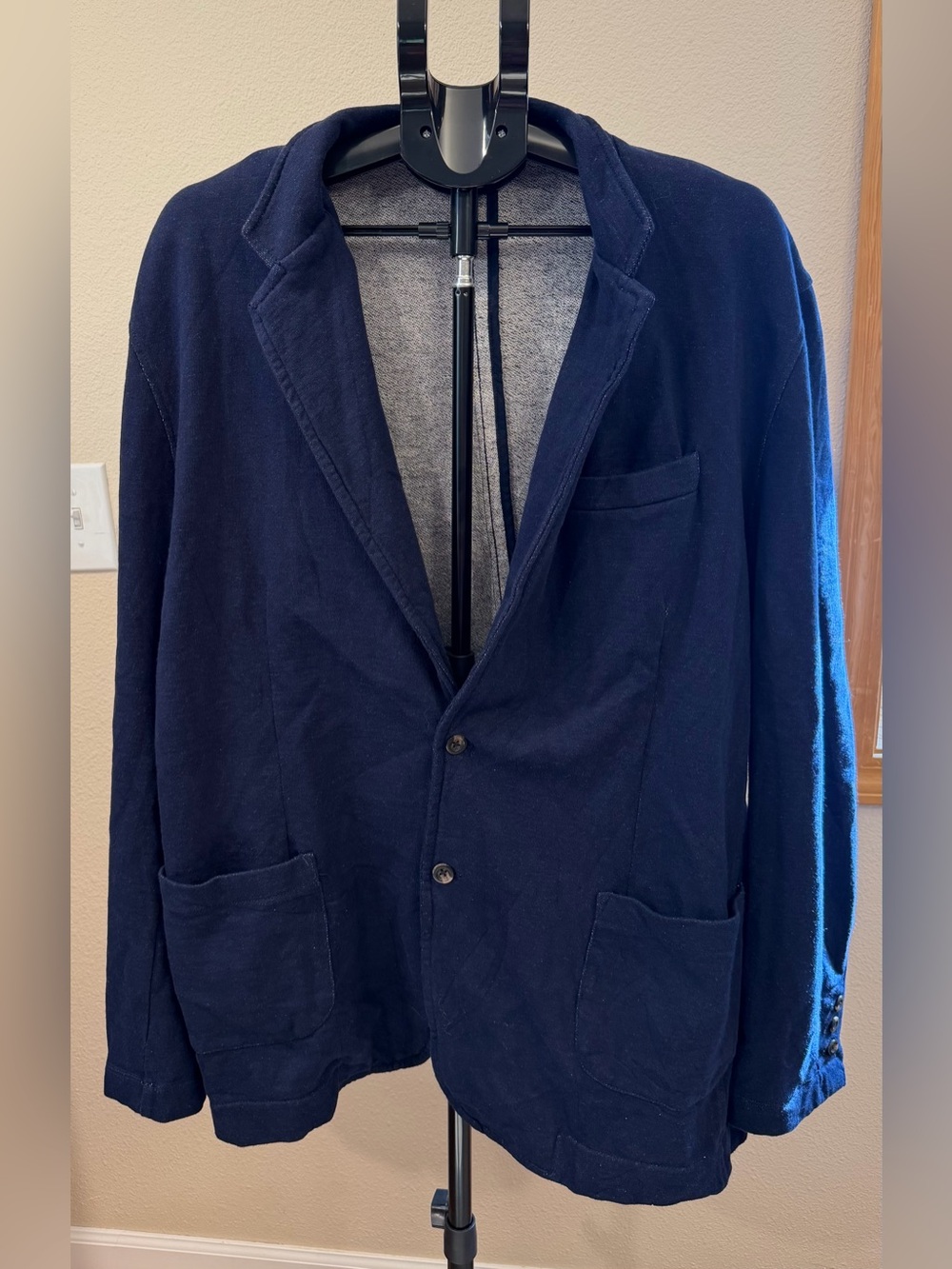 MERONA Mens Navy Blue Knit Blazer Jacket Casual French Terry Soft Sport Coat XXL